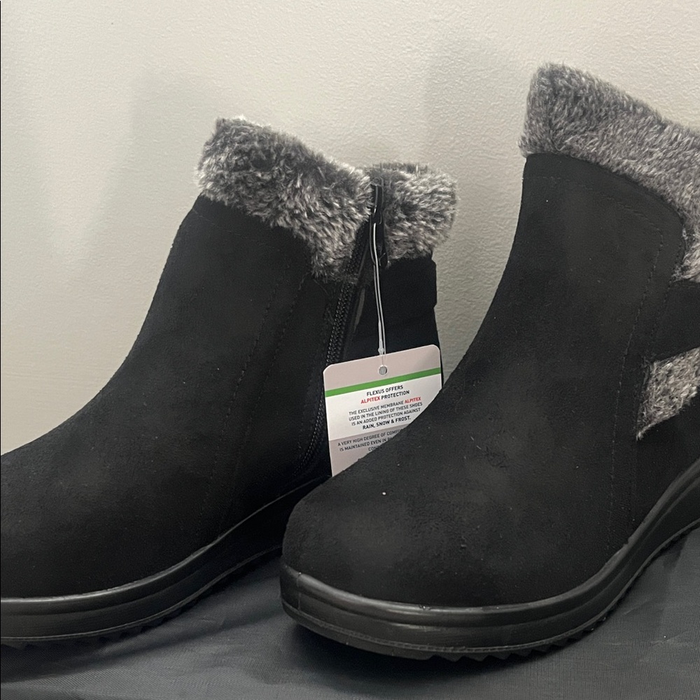 Kids Black Faux Fur Ankle Boots